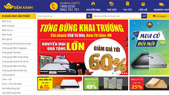 mua chăn ga gối đệm online tại Đệm Xanh
