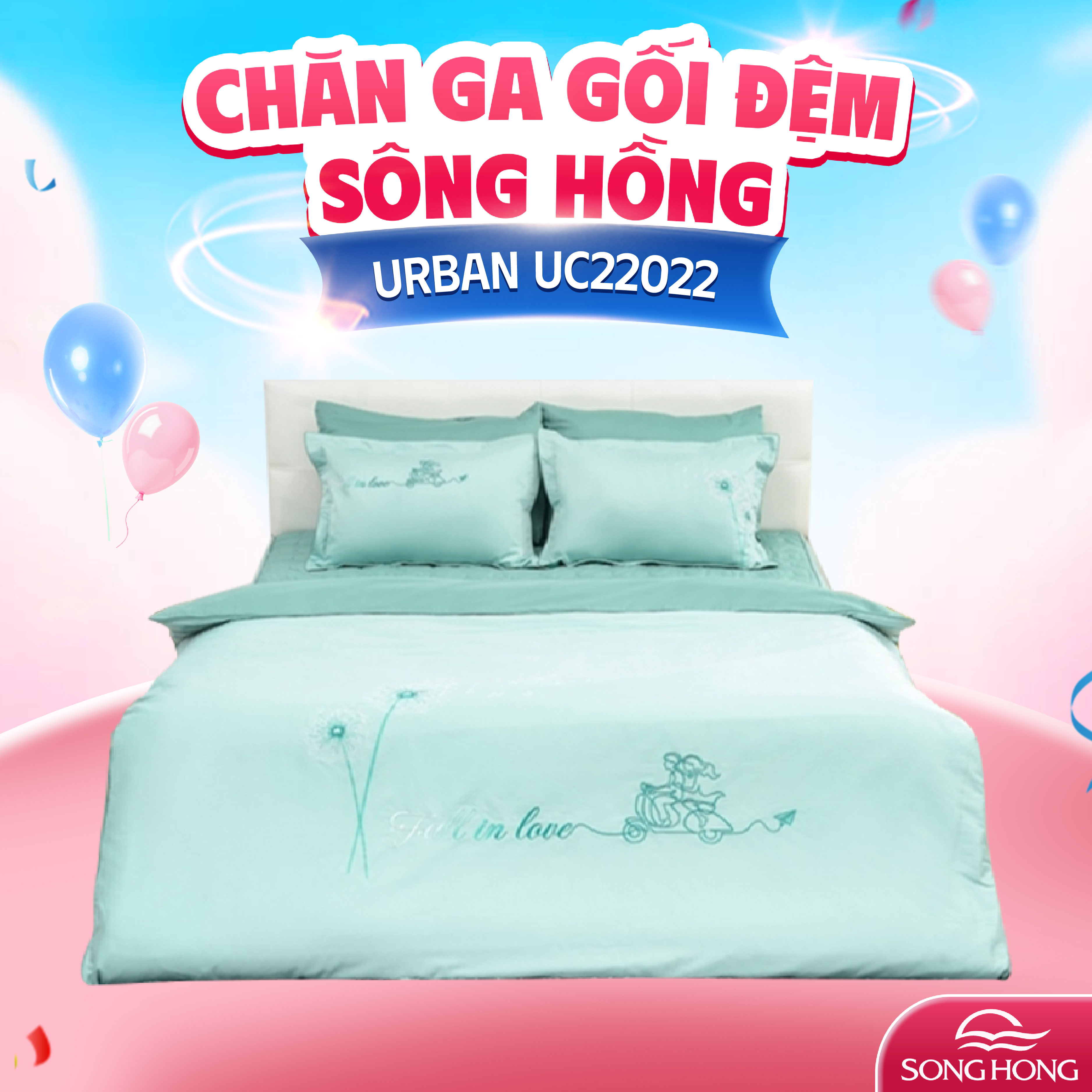 Chăn ga gối sông hồng cao cấp Urban UC22022 200x220cm ga chun