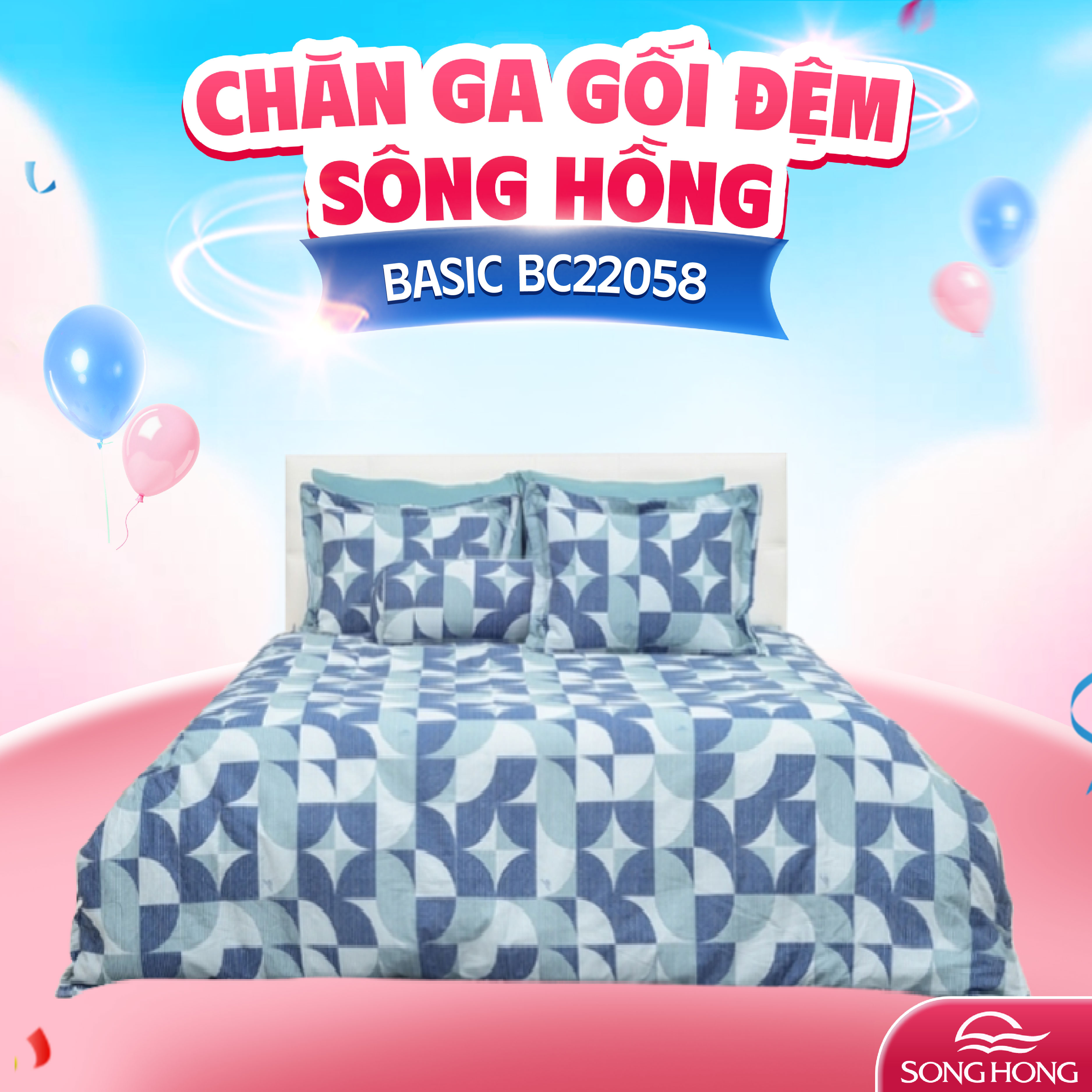Chăn ga gối Sông Hồng Basic cotton BC22058 200x220cm